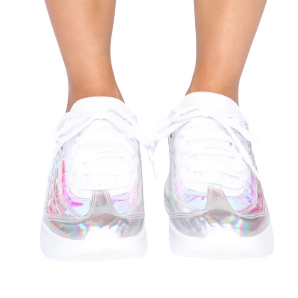 Holographic, Iridescent, White,silver, shock absorbent, Sneakers, size 7,New - Picture 3 of 14